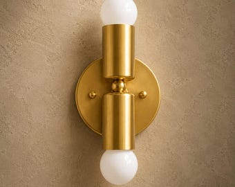 Solid Brass Vertical Cylinder Sconce, Mid-Century Modern LED Wall Lamp