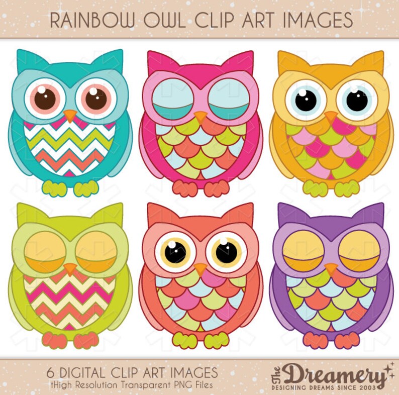 6 Rainbow Owl Clip Art Images Png Instant Download Etsy