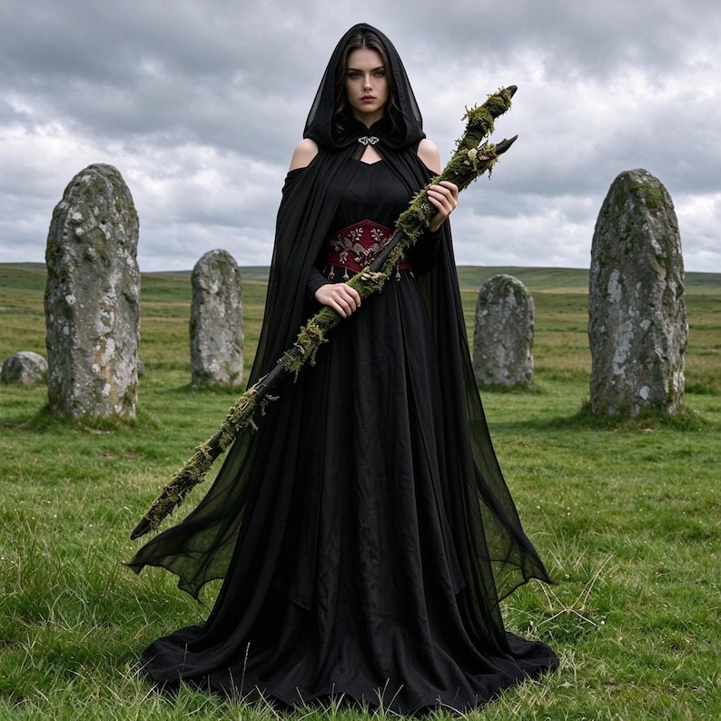 Elven Hooded Cloak, Cold Shoulder Chiffon Cape, Fairy Renaissance ...