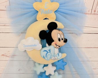 Fiocco Nascita Personalizzato Topolino | Coccarda Con Nome | Decorazione Porta Cameretta | Regalo Nascita | Custom Baby Shower Gift