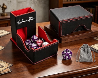 Torre per dadi personalizzata, torre per dadi in pelle personalizzata con vassoio, rullo per dadi 2 in 1, porta dadi foderato in velluto, regalo per giochi da tavolo