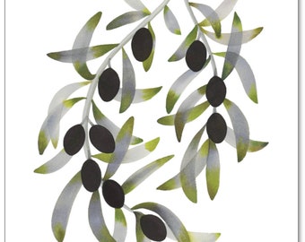 Olive Wreath, 11x14 Inch Giclée Print, Watercolor Reproduction, Black Olive Art, Symbol of Peace, Olive Branch, Ready to Frame Artwork