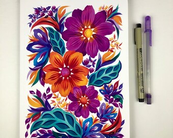 Colorful Floral Journal, Watercolor Painted Design, Lined Notebook, Gift for Writer