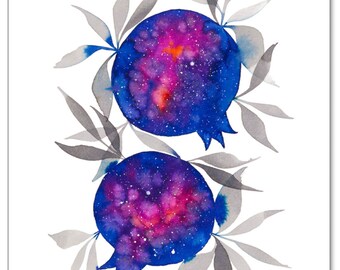 Twin Galaxy Poms, 11x14 Giclée Watercolor Reproduction, Pomegranate Fine Art Print