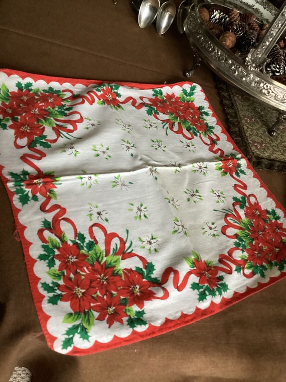 12"x12" Cotton Embroidered Christmas Hankie/Handke