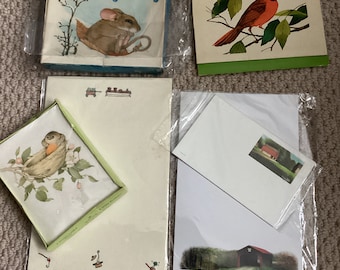 Lot of Vintage Stationary Note Cards Red Barn Origins Current Frisky Frosty Birds Hallmark Bird/Nest