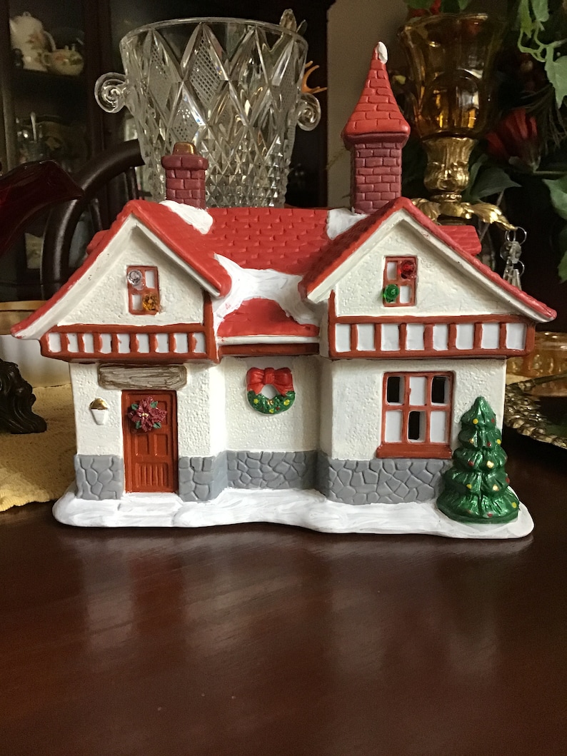 Ceramic Hand Painted/Decorated Christmas Village House-Red | Etsy
