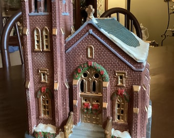 Holiday Time Ceramic Holy Trinity Church-Lighted Christmas Victorian House/Village Display