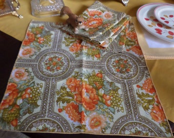 5-Gorgeous Orange/Tangerine/Yellow/Brown/Green Cotton/Linen/Fabric Flowers & Fruits Design Table Napkins-14"x14"