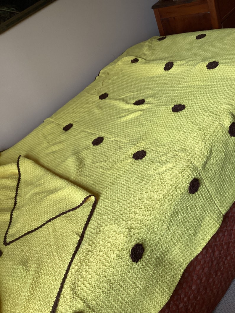 Beautiful Very Large Handmade Butter/Lemon Cake Yellow Bedspread/Cover with Brown Rosettes-Blanket/Bedding-90x90 image 1