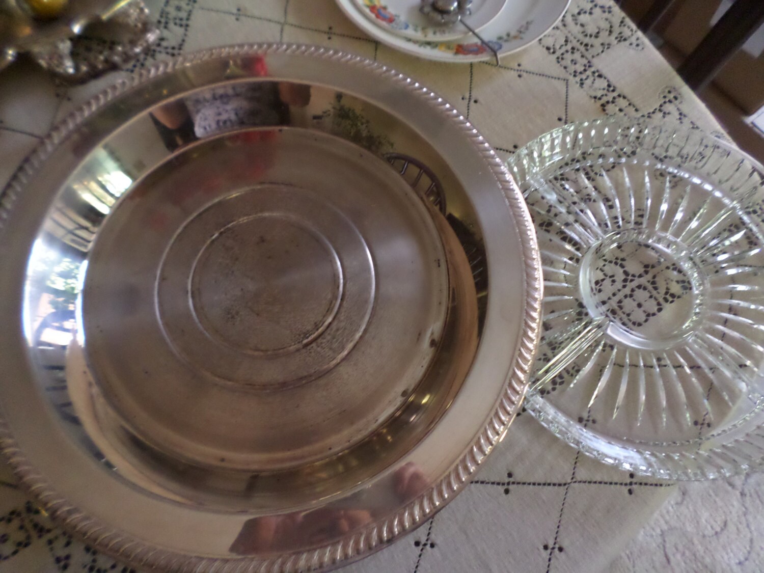 Home & Living Dining & Serving Lovely Large Vintage Silverplate and Cut Glass Divided Relish