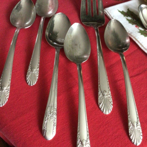 Five Pieces Crown Silverplate Four Casserole Spoons One Meat Fork