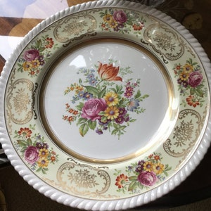 Four RARE-Vintage Johnson Brothers England-BY-Belford-Dinner Plate/Dish-Gold Floral/Roped Edge image 2