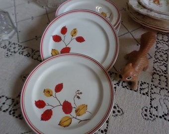 Very Rare TST-Taylor Smith Taylor Autumn-Red/Yellow Leaves/Platinum Red Trim-Salad Plates