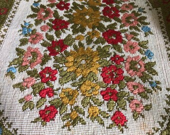 18"x14" Belgian Tapestry Placemat/Table Runner/Doily Green/Yellow/Pink/Red Flowers
