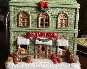 8"x7"x5" Hand Painted CeramicChristmas Light Up Village House Santa's Toy Shop