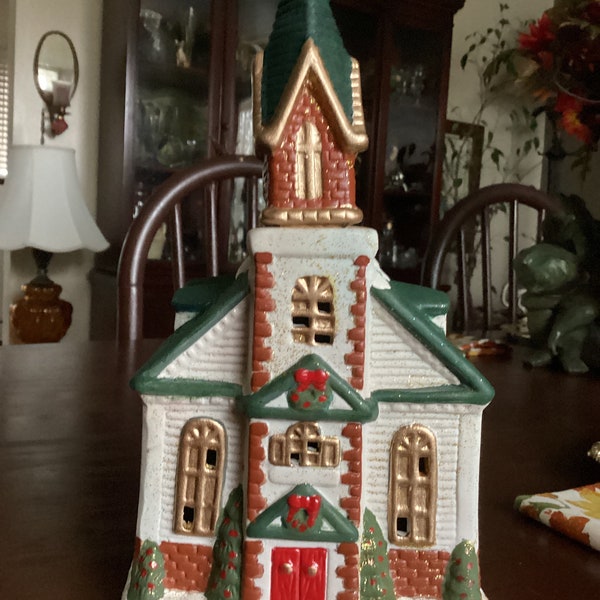 1995 Liberty Bell Ceramic Christmas Village House/Church Light Decoration with Removable Steeple