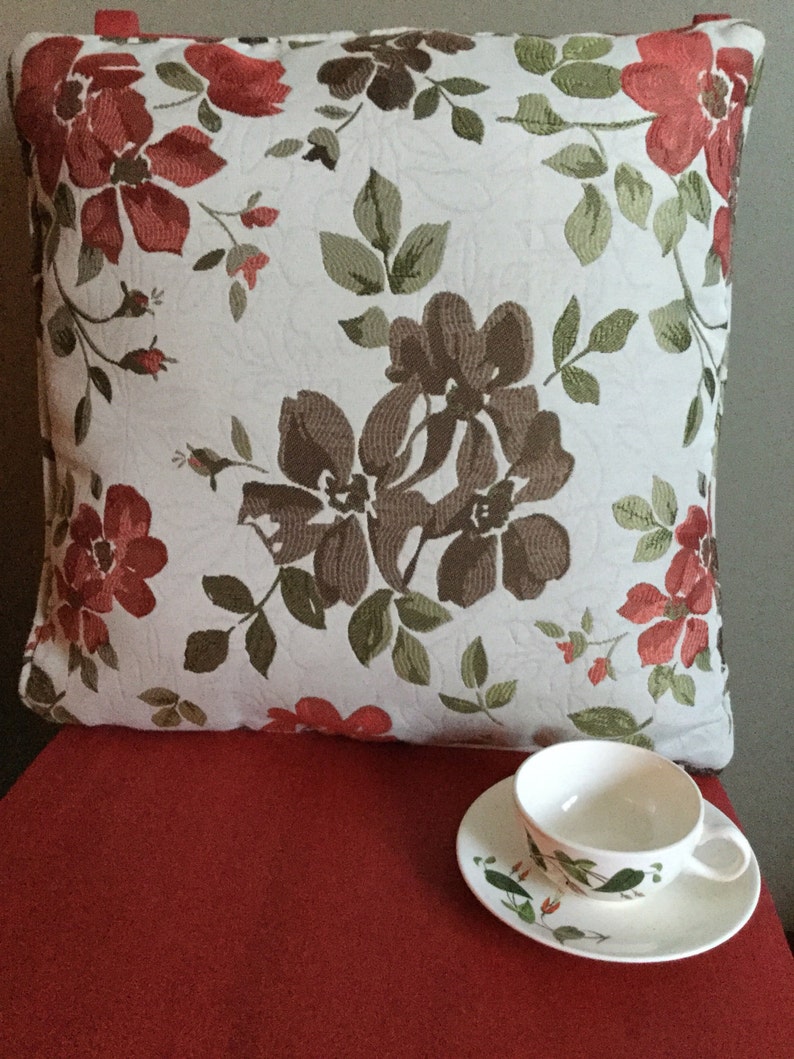 Gorgeous Bold Red and Green and Chocolate on Ivory Floral AccentThrow Pillow