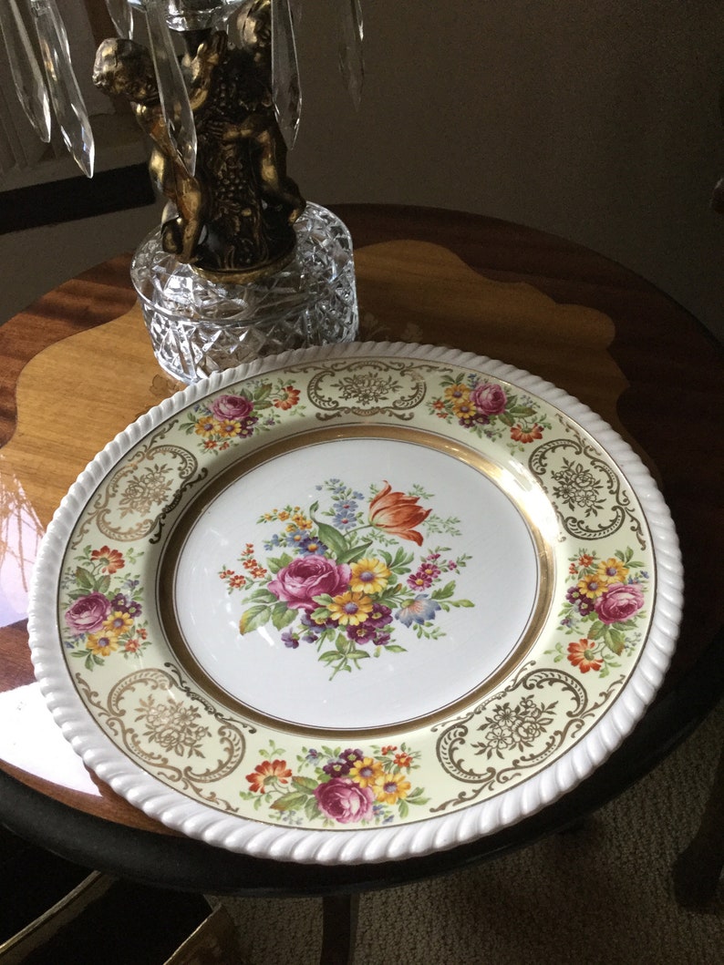 Four RARE-Vintage Johnson Brothers England-BY-Belford-Dinner Plate/Dish-Gold Floral/Roped Edge image 1