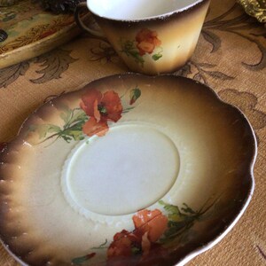 Antique Limoges France Red Poppy on Brown Porcelain Teacup and Saucer/Coffee Cup image 5