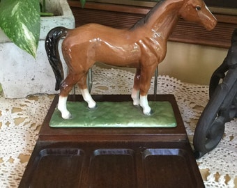 Beautiful Japan Bisque Porcelain Horse Figurine Desk/Dresser/Mail/Change Caddy