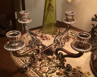 Lovely Silverplate Four Taper Collapsable Candle Holder/Candelabra