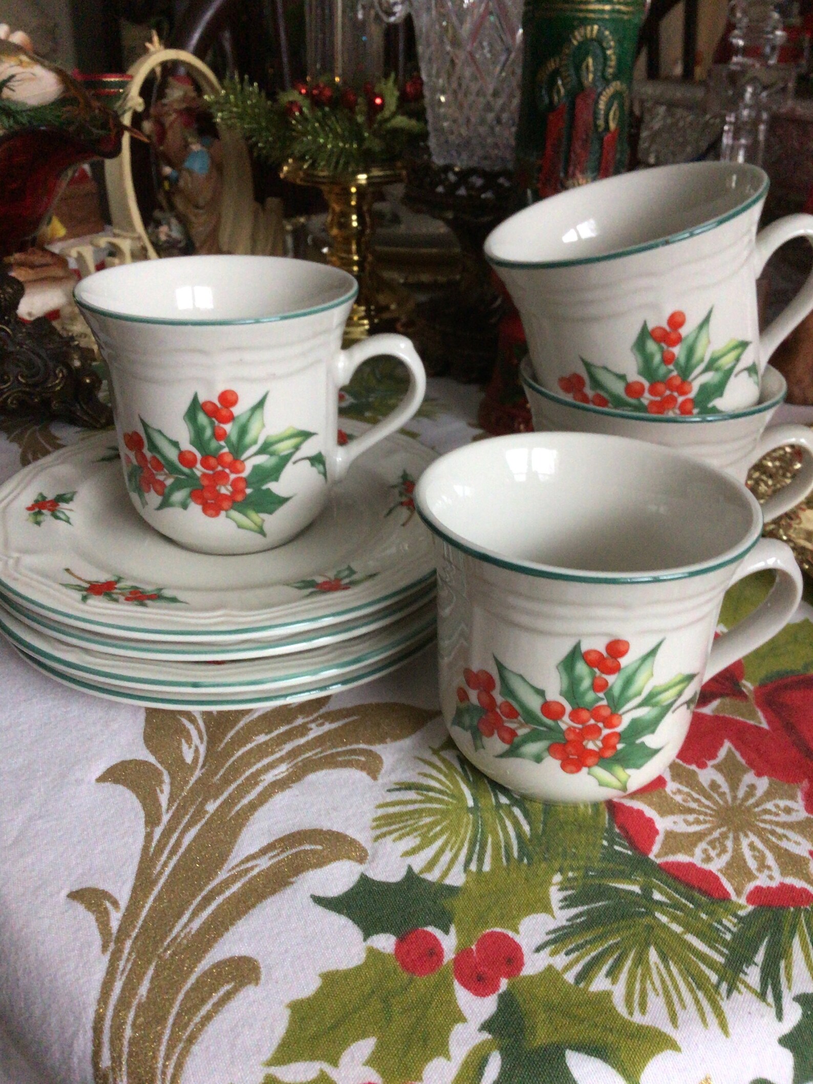 Christmas Holly Tabletops Unlimited Stoneware Cups and Etsy
