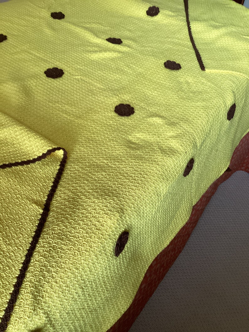 Beautiful Very Large Handmade Butter/Lemon Cake Yellow Bedspread/Cover with Brown Rosettes-Blanket/Bedding-90x90 image 4