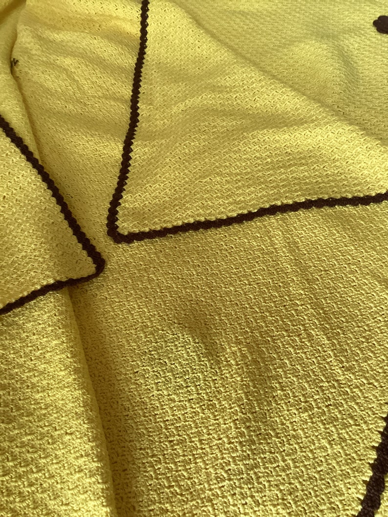 Beautiful Very Large Handmade Butter/Lemon Cake Yellow Bedspread/Cover with Brown Rosettes-Blanket/Bedding-90x90 image 3