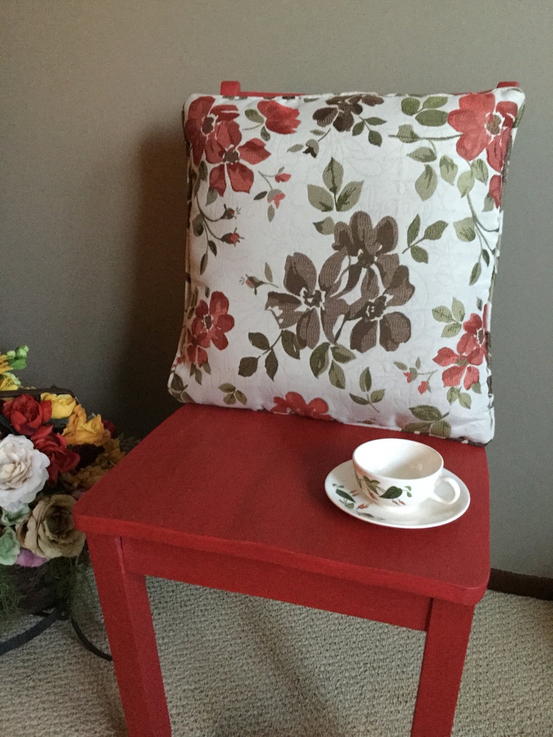 Gorgeous Bold Red and Green and Chocolate on Ivory Floral AccentThrow Pillow