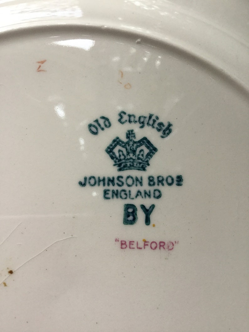 Four RARE-Vintage Johnson Brothers England-BY-Belford-Dinner Plate/Dish-Gold Floral/Roped Edge image 3