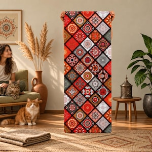 Boho Mandala Yoga Mat, Geometric Patchwork Design for Pilates and Meditation
