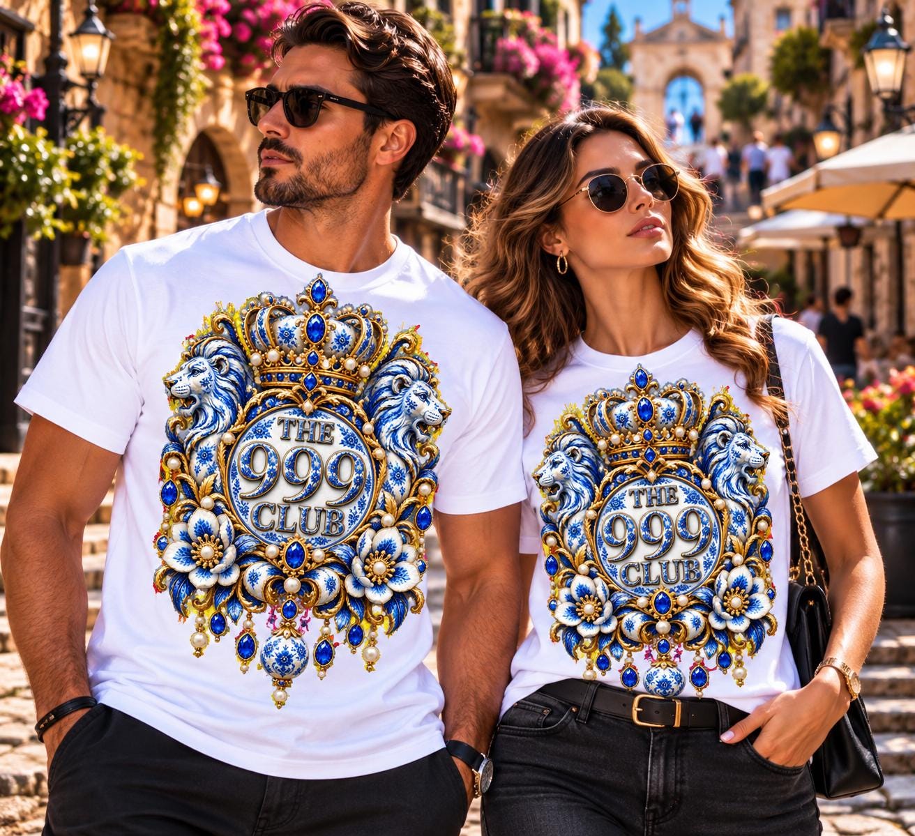 Ornate Blue Crown Emblem Tee | The 999 Club Shirt