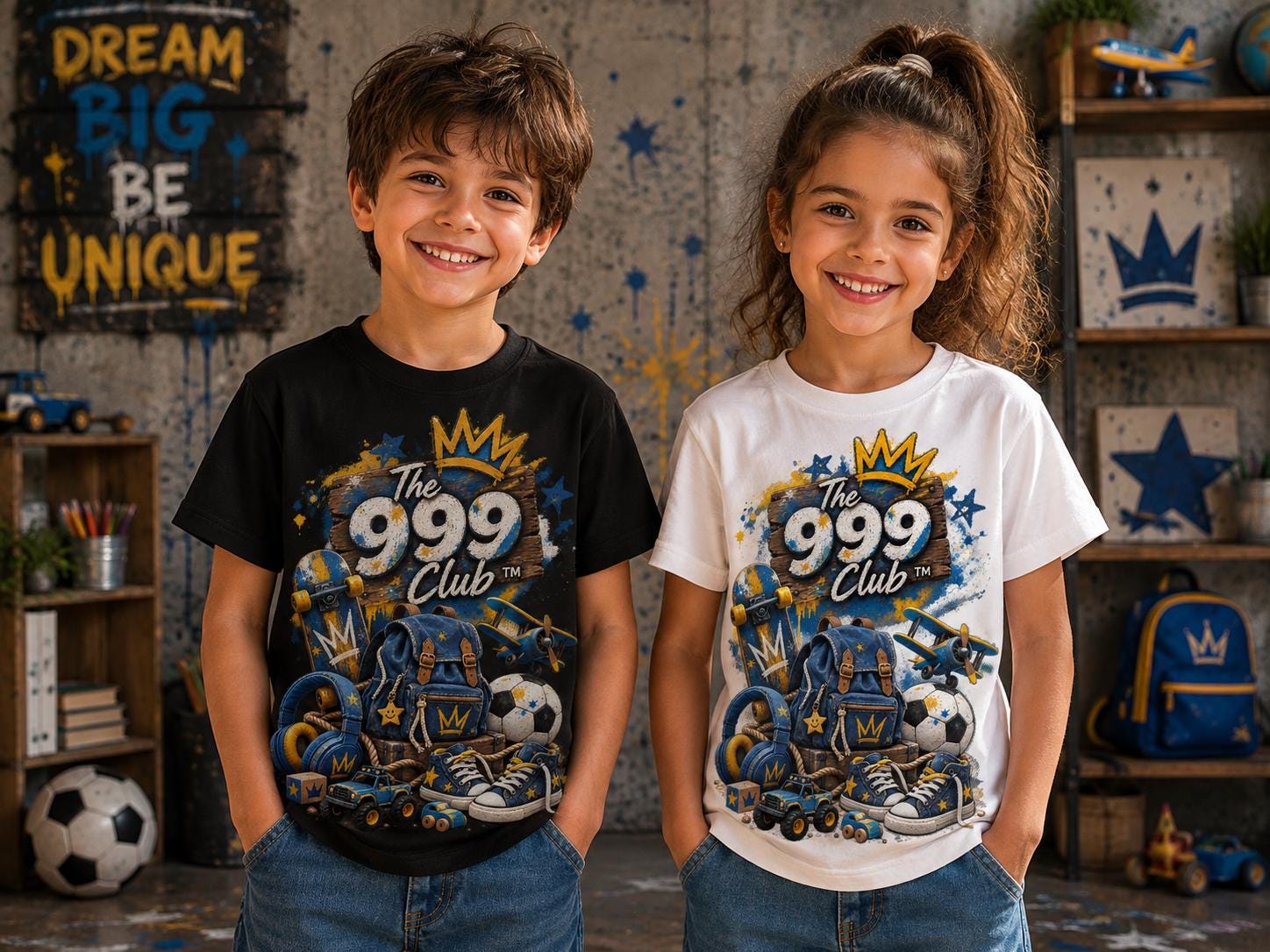 The 999 Club Kids Graphic Tee, Crown Stars Sports Gear (100% Cotton)