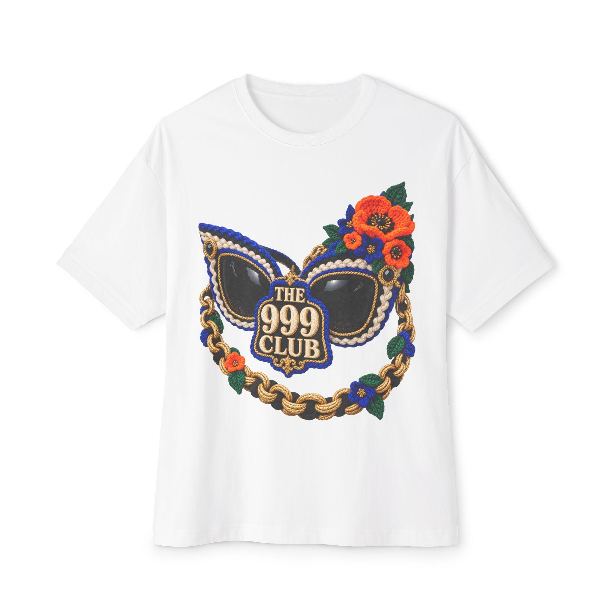 The 999 Club Mask Floral Graphic Tee | T-Shirt Wool Knit — original bohemian art T-shirt design by THE 999 CLUB