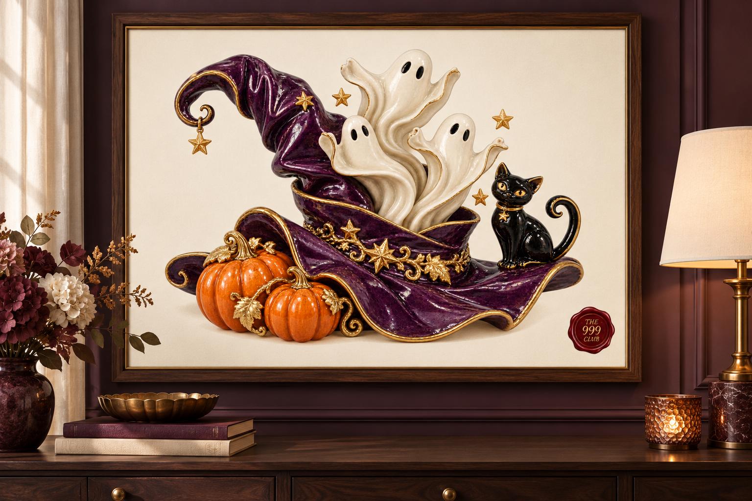 Halloween Pumpkin Poster, Spooky Ghost Wall Art, Vintage Oil Painting Style Print, Fall Home Decor, Gothic Halloween Decoration — THE 999 CLUB digital wall art