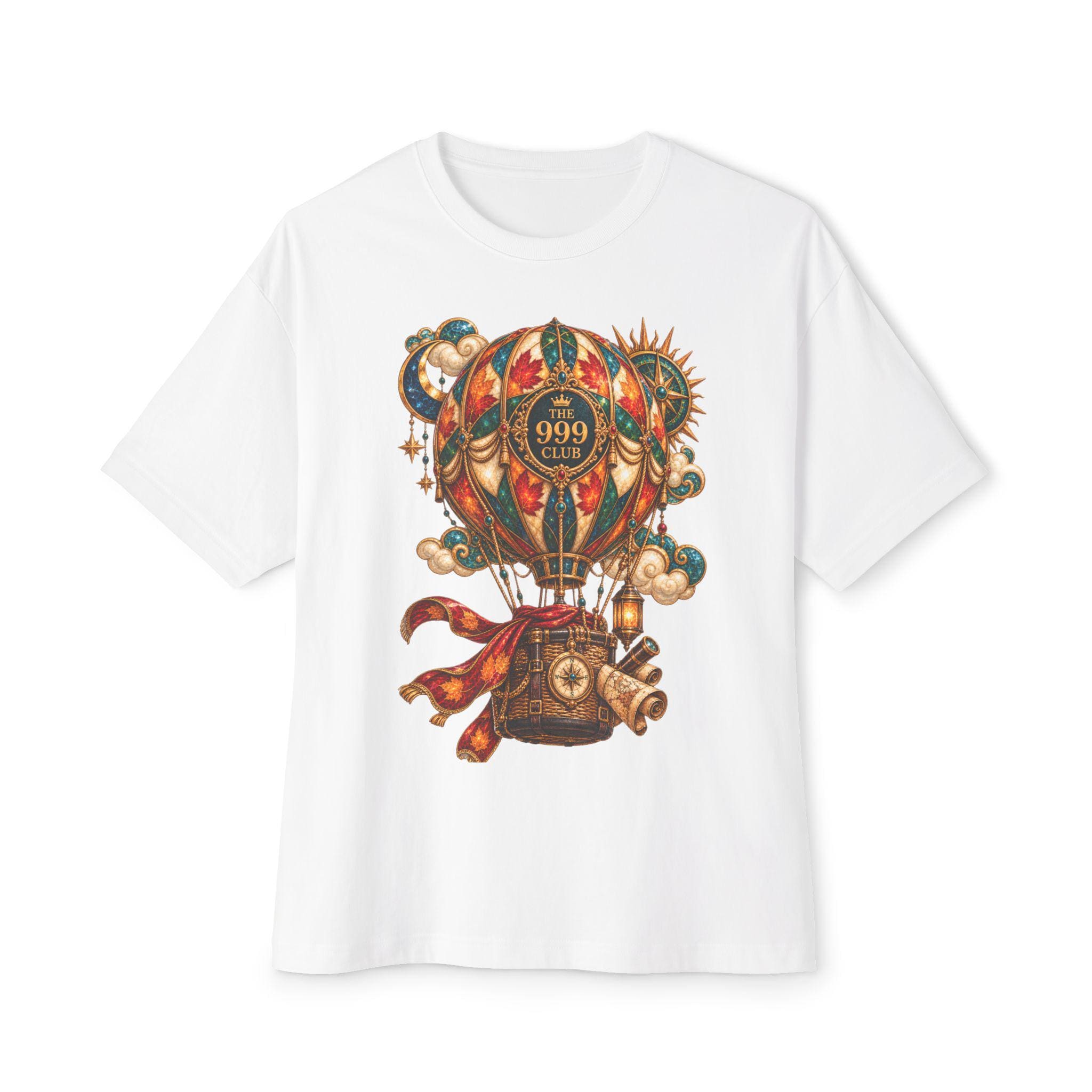 Vintage Steampunk Hot Air Balloon T-Shirt | Airship Illustration Tee — original signature tees T-shirt design by THE 999 CLUB