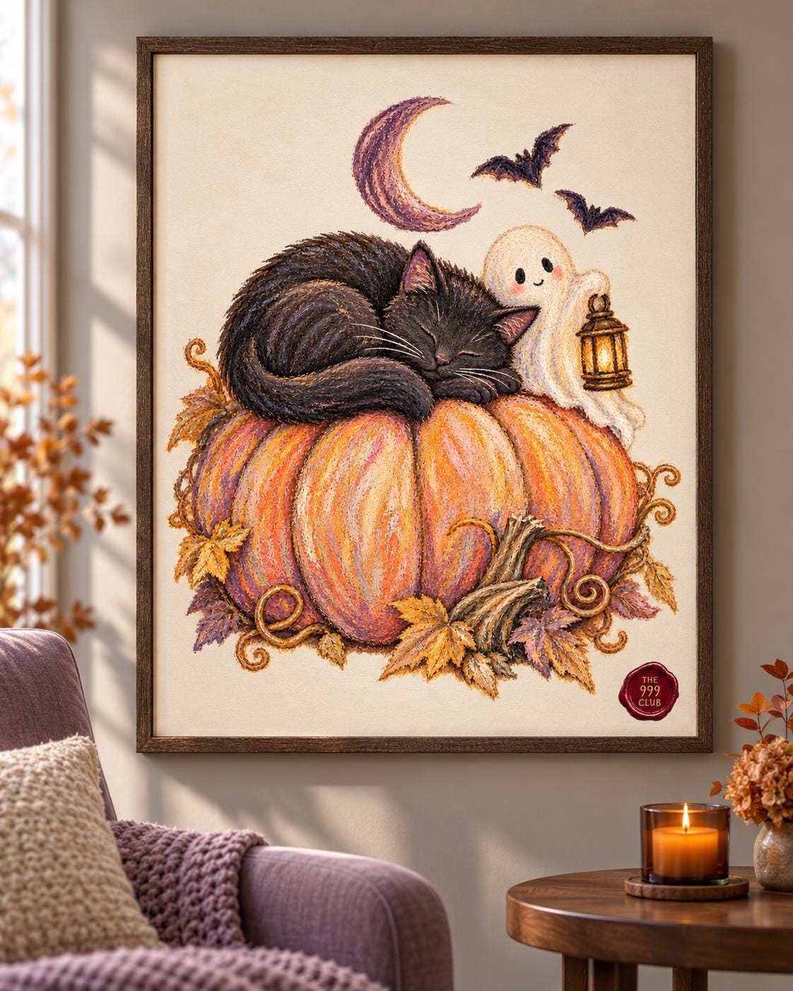 Halloween Poster, Pastel Painting Style Print, Spooky Autumn Wall Art, Cozy Home Decor, Haunted House Wall Decor, Halloween Gift for Adults — THE 999 CLUB digital wall art