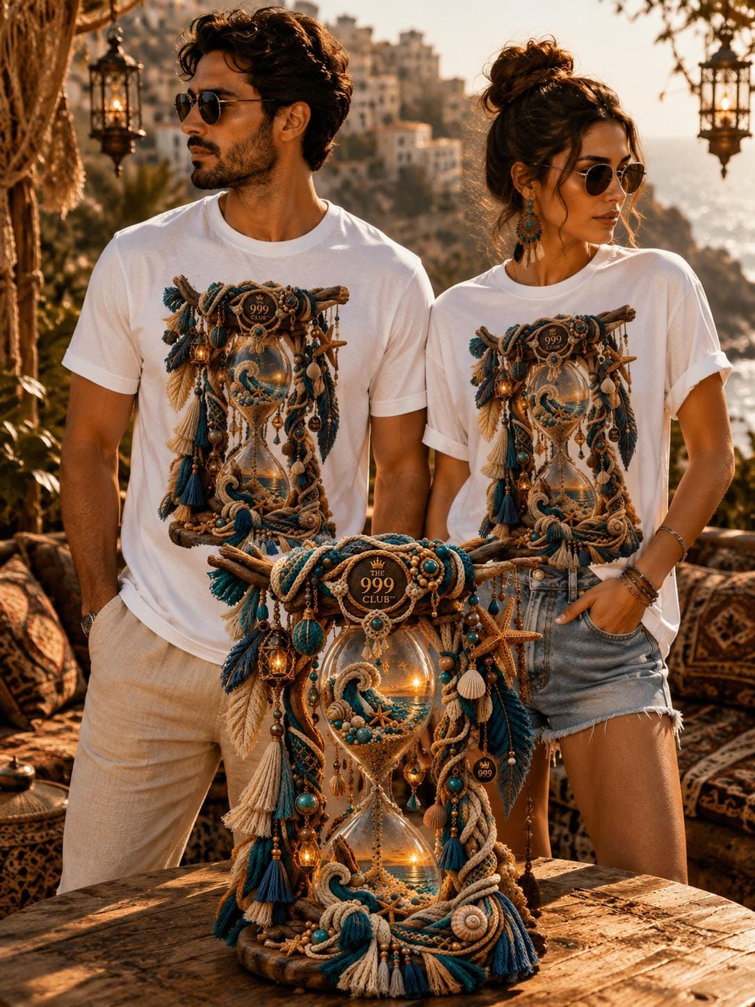 Avant Garde Hourglass T-Shirt, Travel Sea-Spray Sunset Art, Custom Design Tee, Urban Model Tshirt