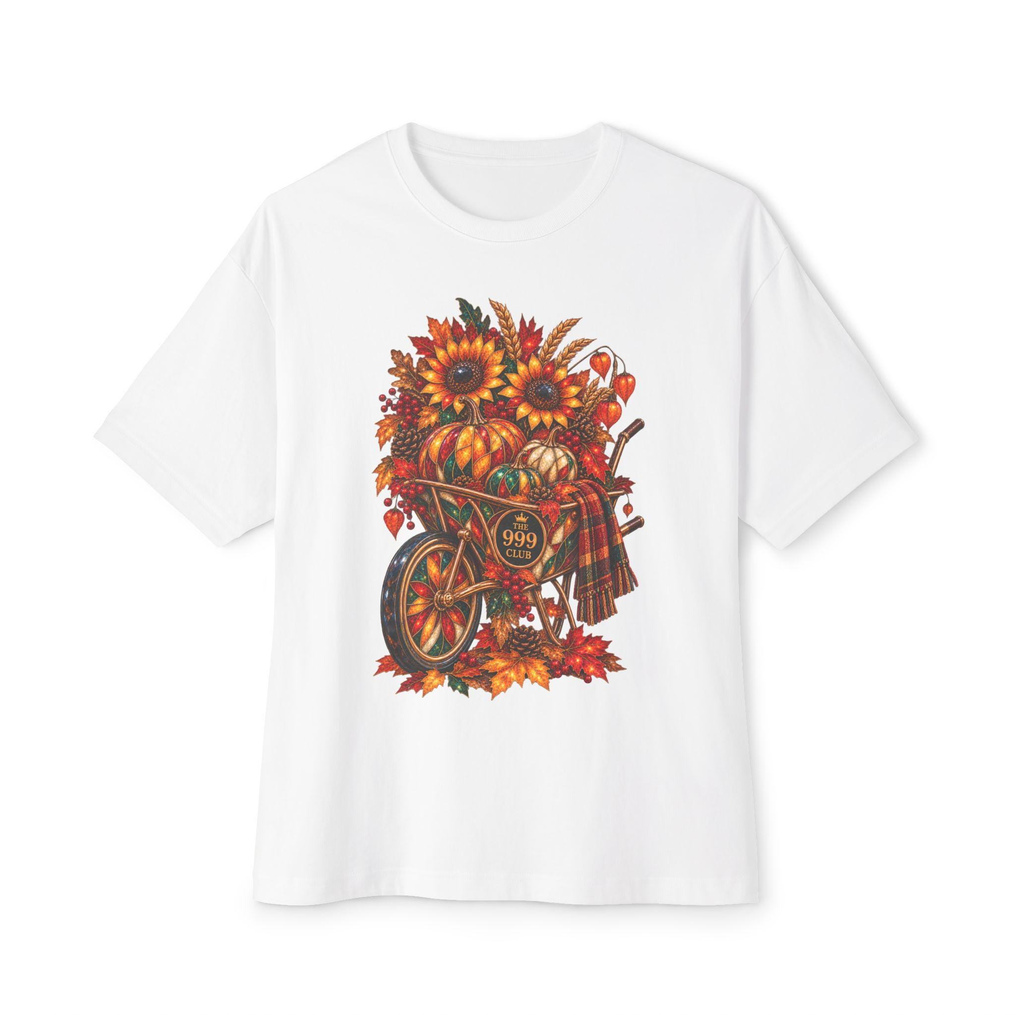 Autumn Sunflowers and Pumpkins Motorcycle Tee | Fall Floral Bike Shirt — original holiday T-shirt design by THE 999 CLUB