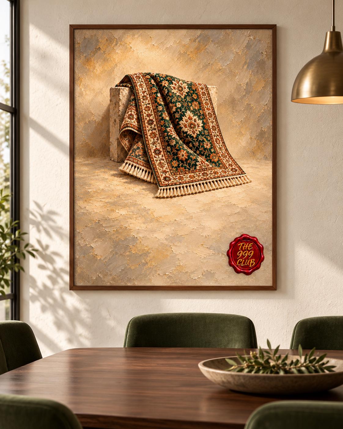 Artistic Rug Poster, Oil Painting Style Art Print, Vintage Carpet Motif, Boho Wall Decor, Living Room Statement Art, Gift for Art Lovers — THE 999 CLUB digital wall art
