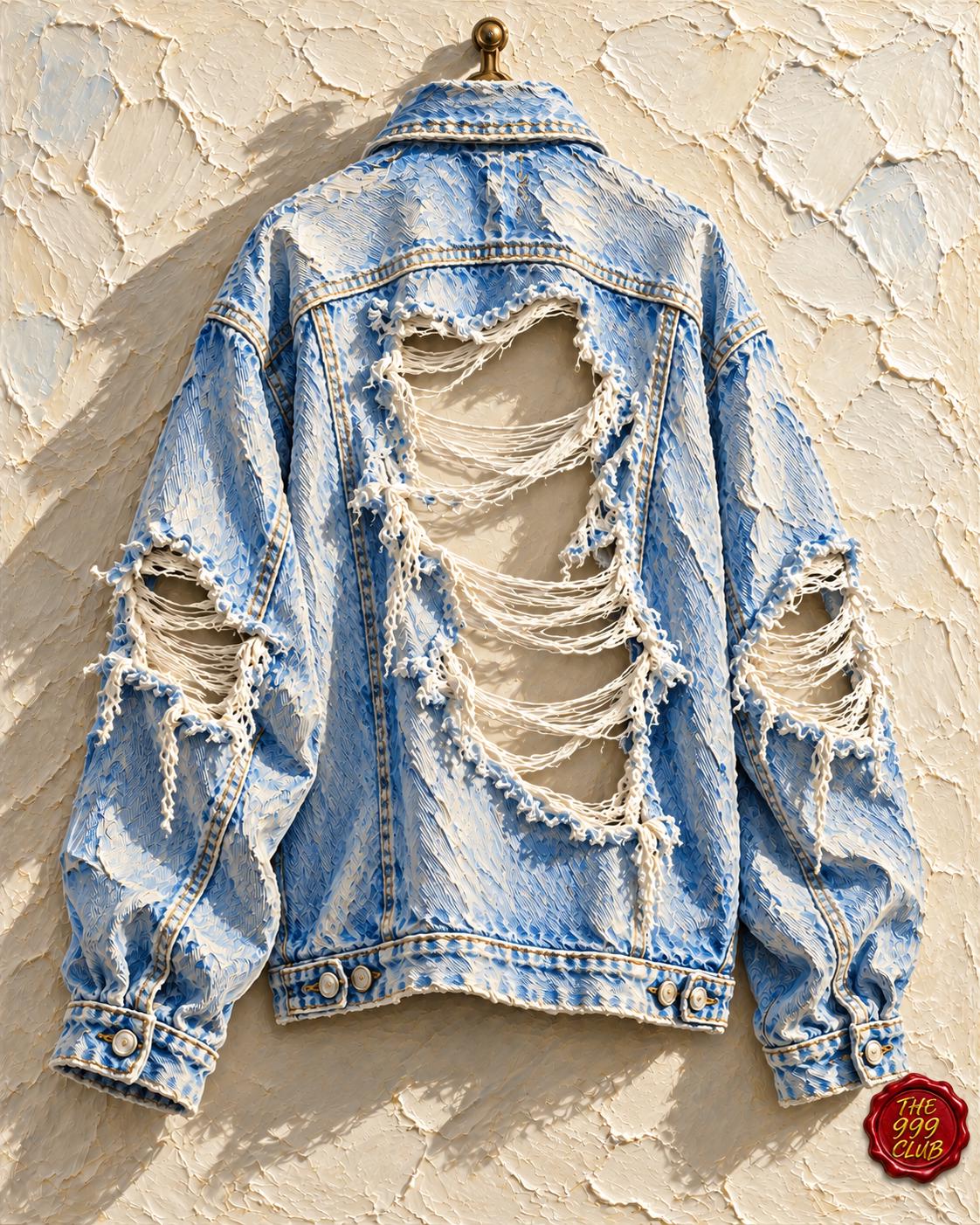 Textured Oil Painting Ripped Denim Jeans and Jacket Poster, Vintage Fashion Wall Art, Urban Streetwear Decor, Modern Gallery Print for Homes — THE 999 CLUB digital wall art