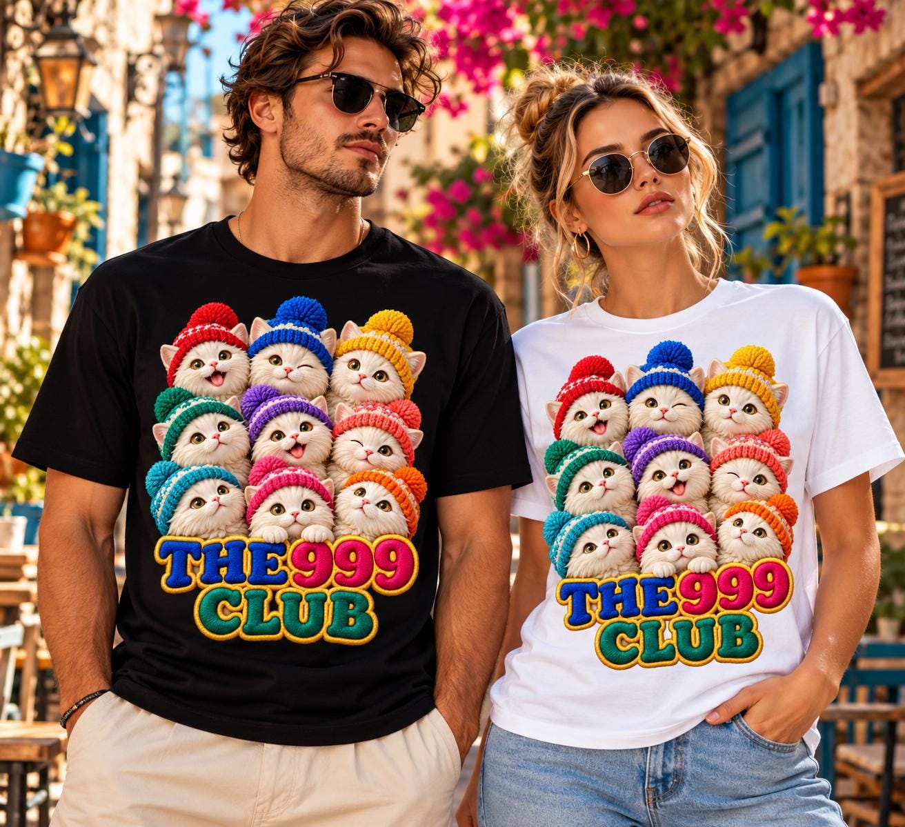 Cat and Kittens T-Shirt, Knitted Beanie Cat Art, Crochet Inspired Motif, Cute Kitten Tee, Wearable Art, Cozy Aesthetic, Cat Lover Shirt — THE 999 CLUB wearable art