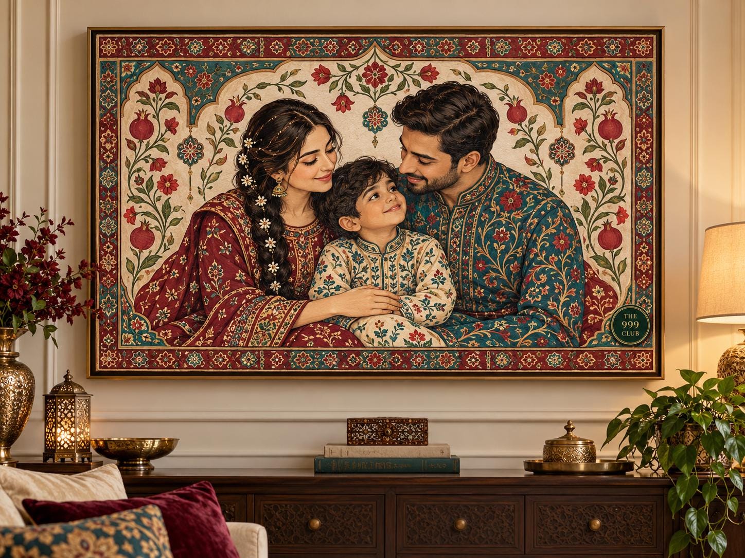 Custom folk motif portrait — personalized digital wall art