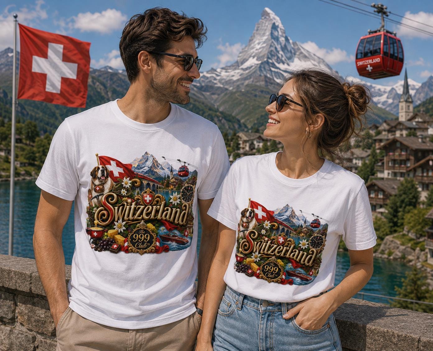 Switzerland Travel Tee: Alpine Peaks, Flag, Helvetica Culture (Oversized Cotton)