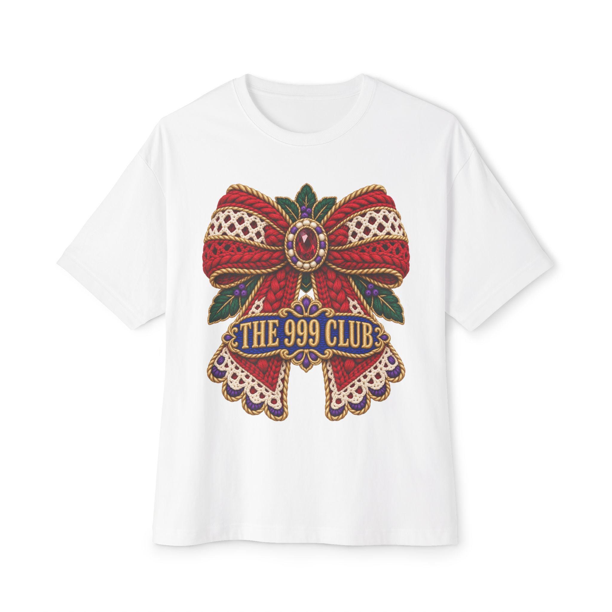 Wool Knit The 999 Club bow graphic Tee | Vintage ribbon crest T-Shirt — THE 999 CLUB wearable art