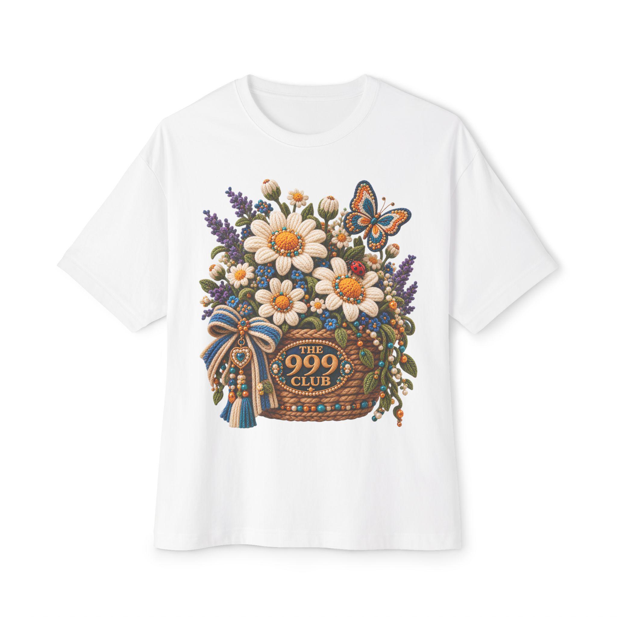 Daisy Basket Illustration Tee | Floral Bouquet Shirt Wool Knit — THE 999 CLUB wearable art