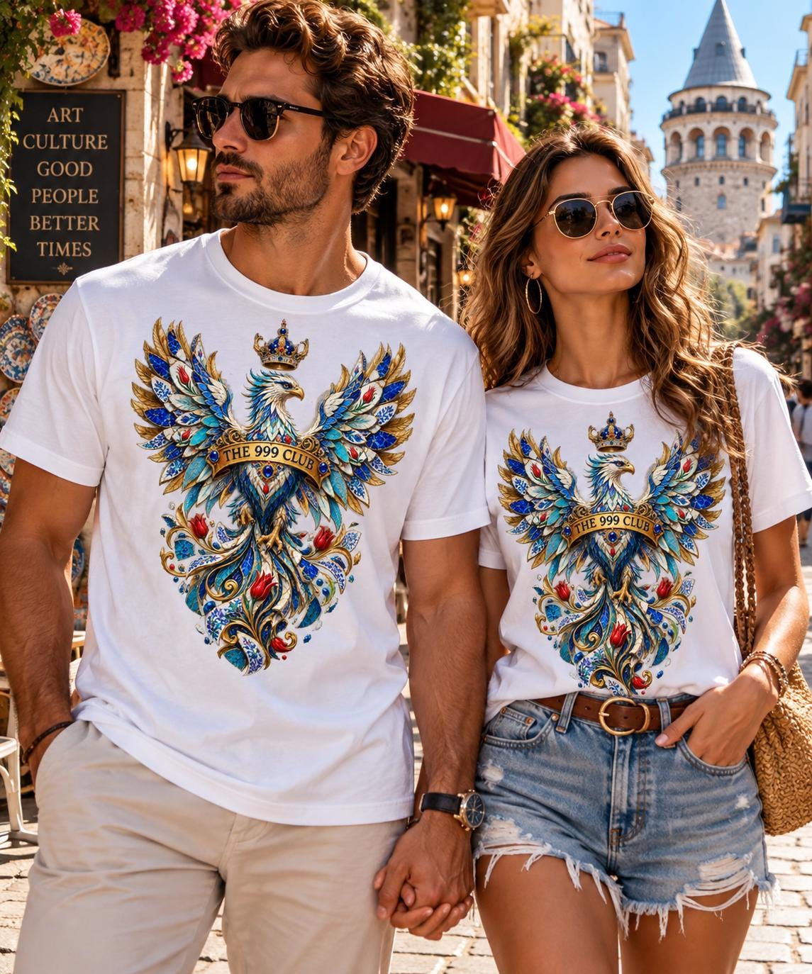 Ornate Phoenix Crest Tee | Floral Crowned Eagle Design