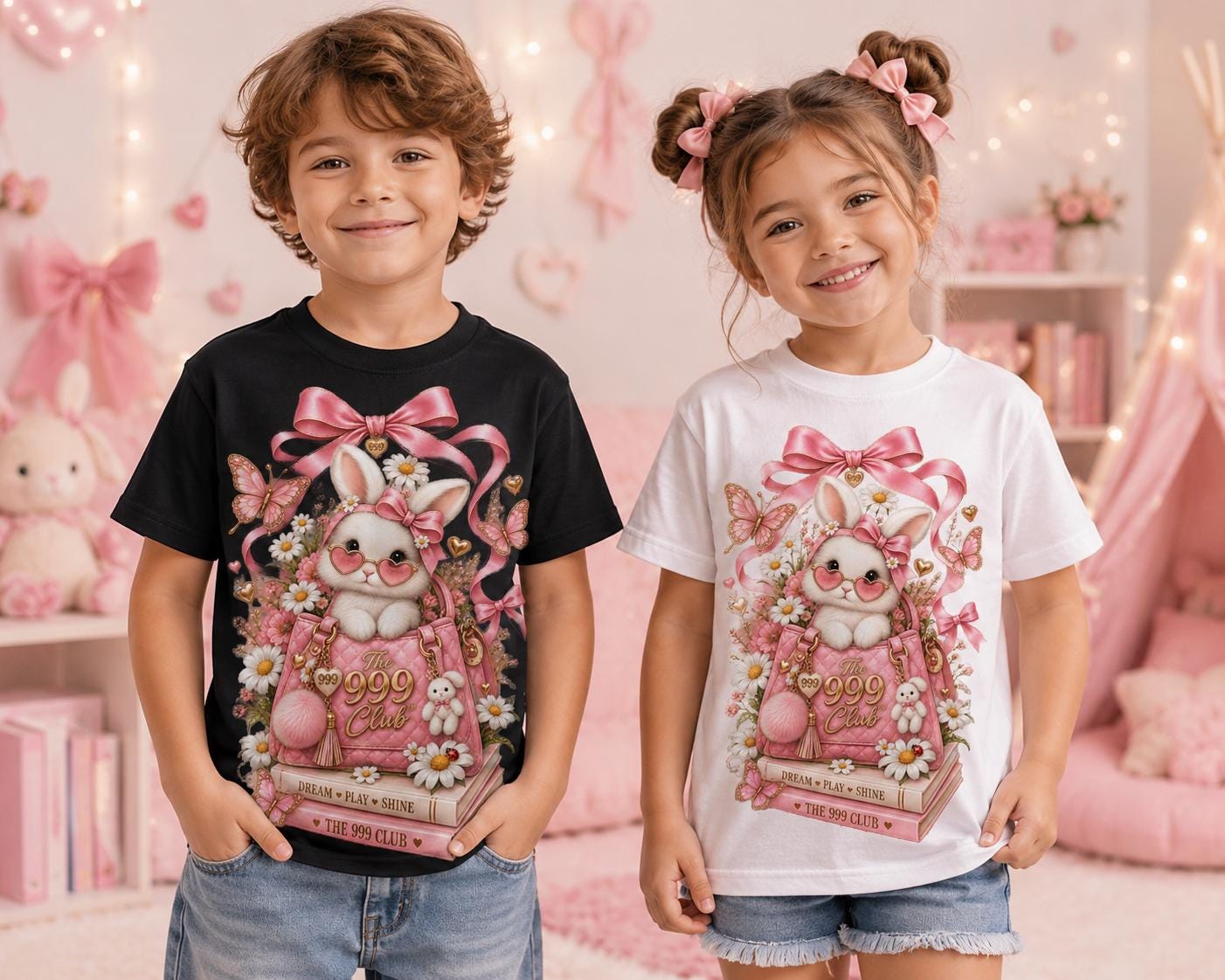 Kawaii Bunny Bouquet Toddler Tee | Pink Floral Bunny Illustration