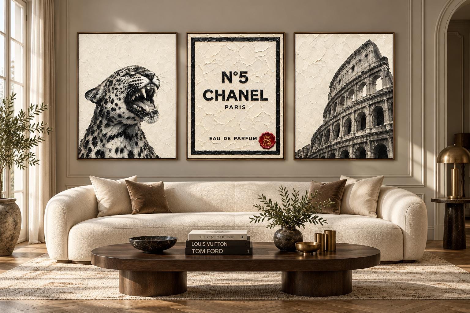 Leopard in Paris with Chanel No 5 Perfume, Amphitheater Fashion Poster, Textured Oil Painting Wall Art, Luxury Home Decor, Unique Gift Print — THE 999 CLUB digital wall art
